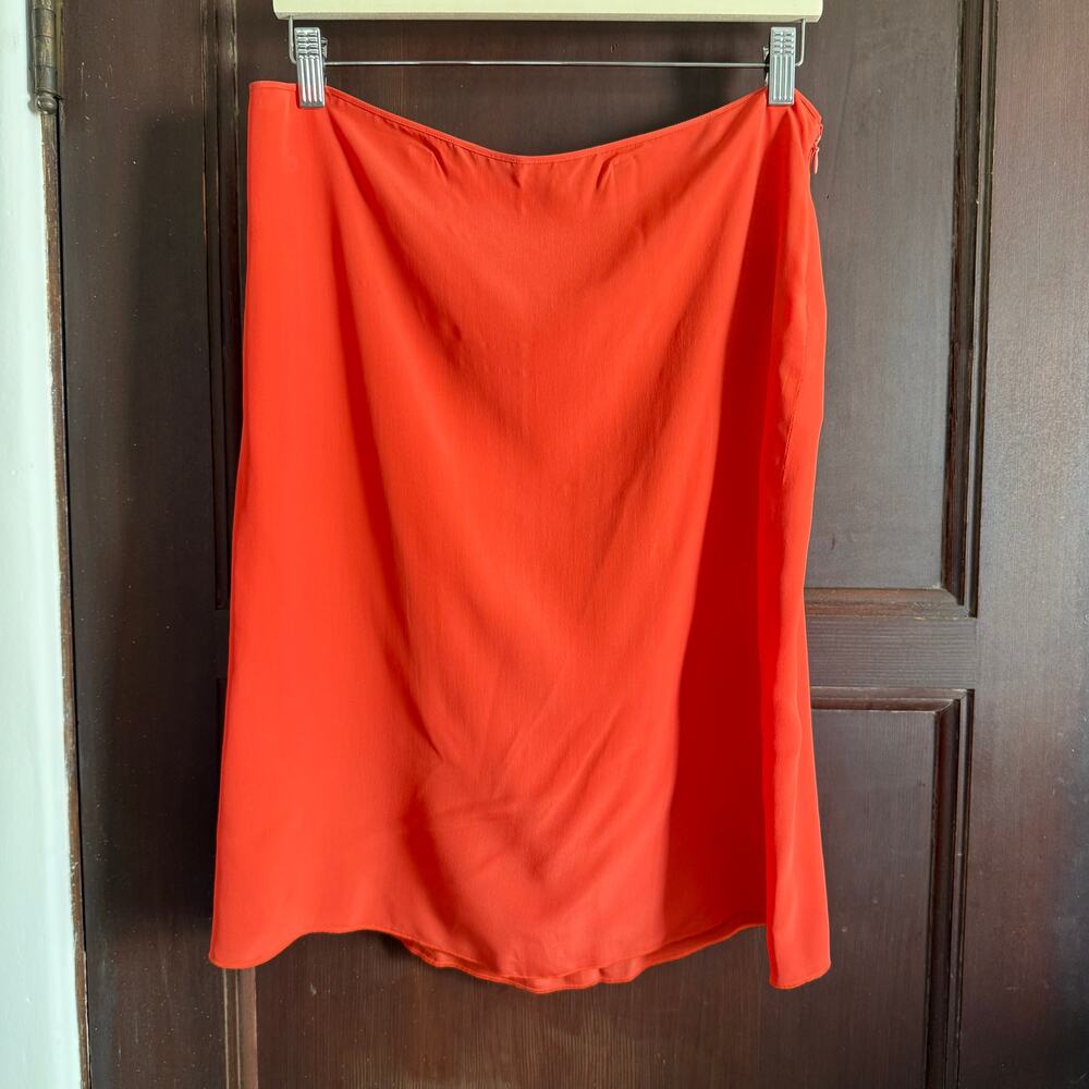 MAXMARA | Orange Silk Blend Crepe de Chine Knee Length Slip Skirt | US 12 Fr 44